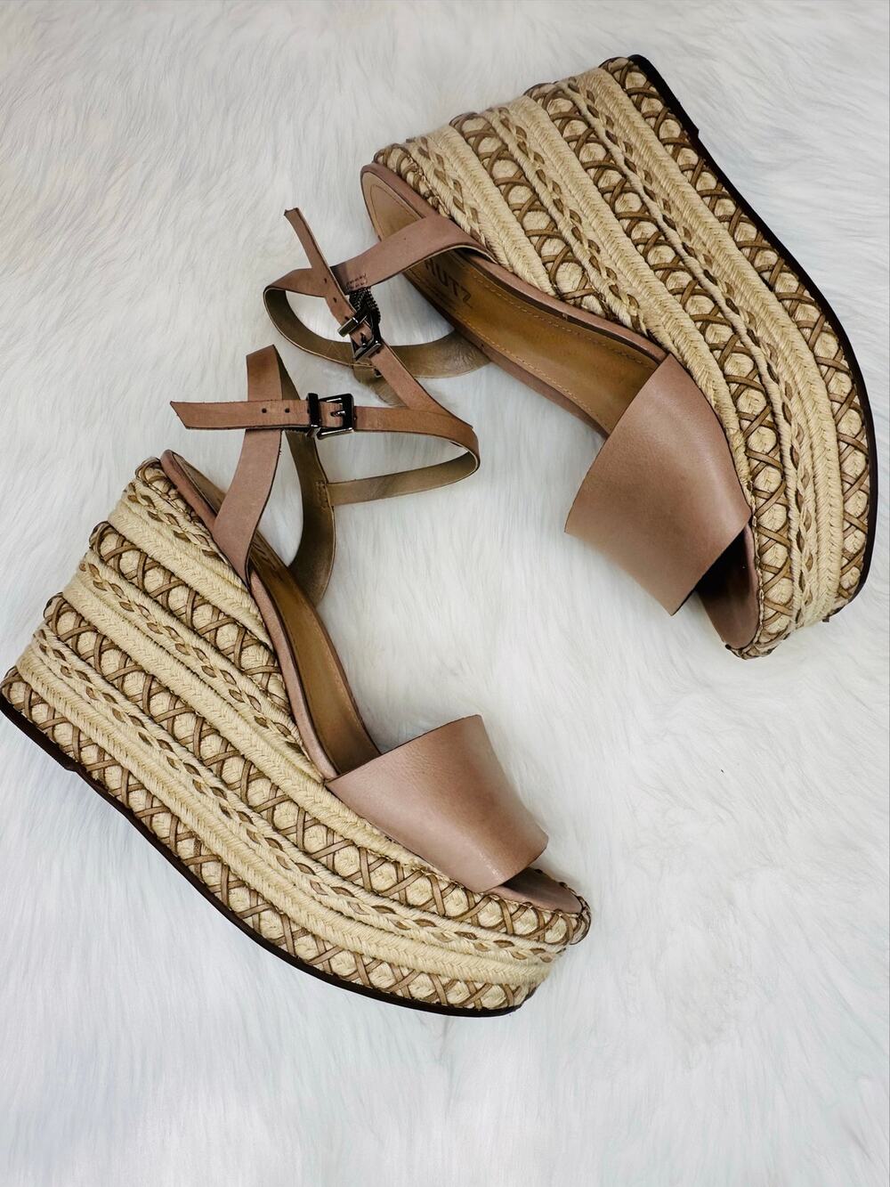 Schultz Platform Jute Wedge Tan Sandals Size 7